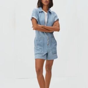 Everlane Denim Short Coveralls Romper Zip Front Size 2